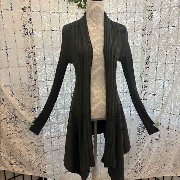 Women’s Dark Gray Open Front Cardigan Duster Sweater Open Front Size XL - Picture 5 of 12